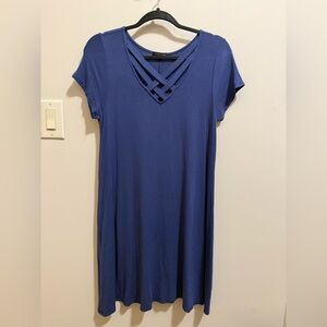 Blue Crisscross Neckline Dress